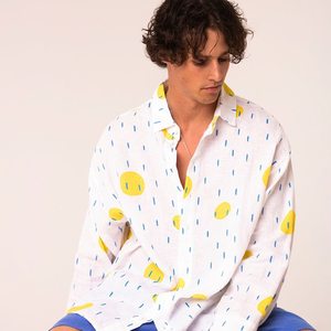 Soft Breathable <b>Linen</b>/Cotton Set (Shirt Shorts/Pant) Men Street-Style Summer Loungewear Printed | 300g Woven Fabric Seamless - Product Image 4