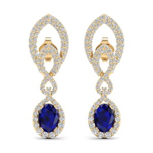 Boucles d'oreilles pendantes REYES, nouveau design, or jaune 14K 18K, moissanite, prix d'usine, coupe ovale, 2,8 carats, saphir bleu, bijoux - Product Image 2