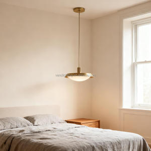 Suspension industrielle en laiton à hauteur réglable pour chambre à coucher, avec abat-jour en verre dépoli - Product Image 6
