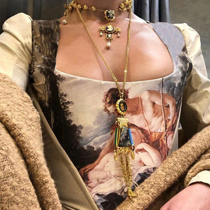 ヨーロッパとアメリカ女性の新しいファッション秋エンジェルプリントスクエアカラー長袖半袖トップ - Product Image 2