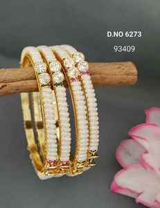 <b>Pearl</b> Brass Bangles with Imitation <b>Pearl</b> and Round Shape <b>for</b> <b>Women</b> Indian Traditional Jewelry <b>for</b> Bride Party Occasion - Product Image 3