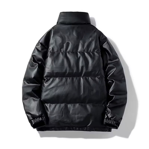 Custom Men's Down Coats Man Clothing Fashion Vintage Short <b>Black</b> Puffer Pu Leather Bomber Winter Jacket for man - Product Image 2