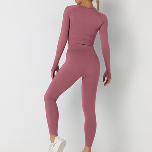 Conjunto de Yoga único para mujer, 2 uds., moda deportiva, cintura elástica, Fitness, conjunto de Yoga personalizado a la venta, conjunto de Yoga Fitness para mujer, manga completa - Product Image 2