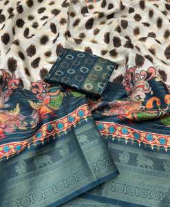 Nuevo Sari de Seda Suave con Hermoso Ribete para Mujer y Blusa con Estampado Digital - Product Image 2