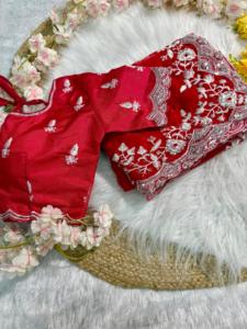 Beautiful Designer <b>Red</b> Silk Saree With Latest Blouse Exclusive Ethnic Traditional Bridal Wedding Stunning Party Wear Girl - Product Image 4