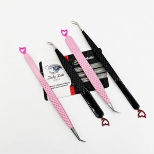 Logo personnalisé professionnel greffon outils de beauté noir rose diable coeur pince à cils 45 degrés en acier inoxydable Volume cils - Product Image 5