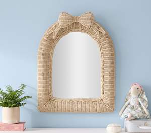Espejo de Pared con Arco de Ratán, Mimbre Tejido, Detalle de Lazo Elegante, Espejo Decorativo para Dormitorio Infantil, Guardería y Sala de Juegos - Product Image 2