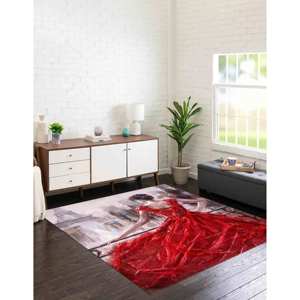 Tapis imprimé avec une femme en robe rouge, tapis non tissé doux - Product Image 1