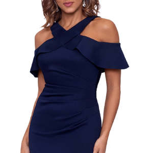 Abito da sera lungo XSCAPE da donna, elegante e confortevole, in raso con scollo a croce e spalle scoperte, con paillettes, blu, taglia XL - Product Image 2