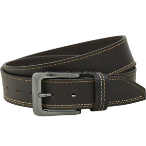 Meilleure vente ceinture décontractée à la mode pour hommes en cuir véritable à grain supérieur noir de qualité d'exportation avec coutures à double bord durables - Product Image 3