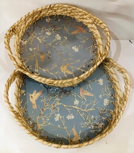 Bandeja para servir de ratán de primera calidad, forma redonda, tamaño grande, yute, hierba marina, servidor, artículos, bandeja para servir comida de boda - Product Image 5