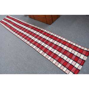 2x10.5 ft Vintage Turkish Rug, <b>Runner</b> Rug, <b>Red</b> Kilim Floral Rug - Product Image 4