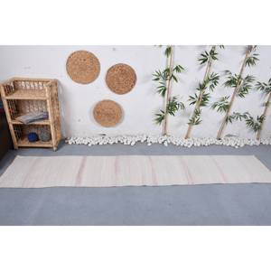 Alfombra turca Vintage moderna, Alfombra de lana de tejido plano blanco de 1,8x9,5 pies con respaldo de látex para decoraciones de sala de estar - Product Image 1