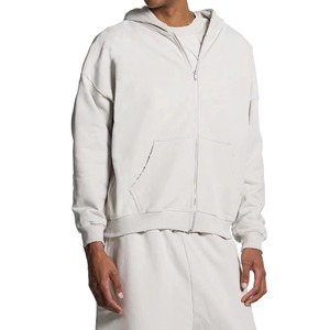 Sudadera con capucha y cremallera blanca al por mayor con logo personalizado, chaqueta casual unisex, capucha ajustable, forro polar grueso, 100% algodón transpirable, otoño/invierno - Product Image 1