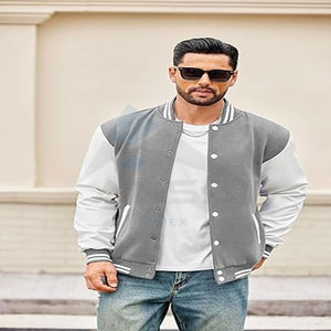 Vestes universitaires personnalisées de luxe pour hommes Vestes Letterman de baseball avec logo brodé à manches longues Lettres en chenille Gris - Product Image 5