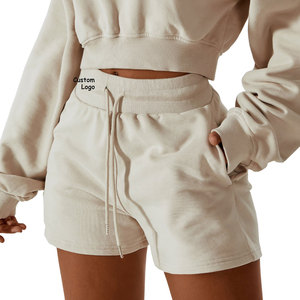 Shorts à cordon de serrage taille haute avec logo personnalisé, shorts décontractés respirants en tricot uni pour femmes, couleur olive - Product Image 3