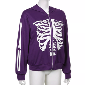 Casual Skeleton Print Purple Men Hoodies Workout Top Fashion Zipper Hoodie Coat Cotton Blended <b>Hip</b> Hop Hooded Basics Top - Product Image 2