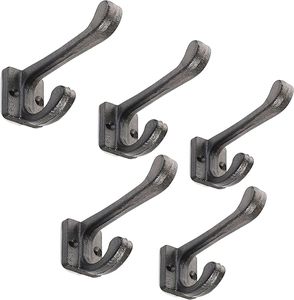 Antique Black Heavy-Duty Double <b>Wall</b> Cast Iron <b>Hooks</b> Vintage Coat and Hat Rails <b>Wall</b>-Mounted for Mudroom <b>Keys</b> - Product Image 5