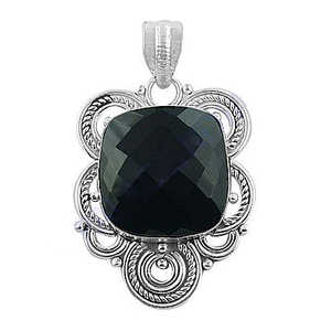 "Black Onyx Geometric Pendant <b>Necklace</b> for <b>Women</b> in 925 <b>Silver</b>" - Product Image 2