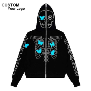 Sweatshirts d'hiver surdimensionnés pour hommes et enfants sweats à capuche personnalisés à fermeture éclair bouffante chenille broderie strass grande taille solide - Product Image 3