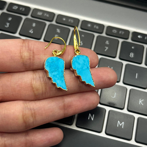 ต่างหูปีกนางฟ้าประดับพลอยสีฟ้าเทอร์ควอยซ์สไตล์โบฮีเมียน ทำจากทองเหลืองชุบทอง 18k งานแฮนด์เมดสำหรับผู้หญิง - Product Image 6