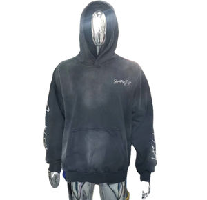 Sudadera con capucha vintage de invierno para hombre, 100% algodón, con cremallera, lavado ácido, peso pesado, estampado puff, personalizada - Product Image 1