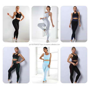 Conjuntos de yoga para mujer de moda al por mayor: Sujetador deportivo sin costuras de jacquard de soporte completo y leggings de cintura alta para fitness y gimnasio - Product Image 4
