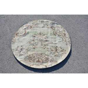 Alfombra turca vintage de 4,3 pies X 4,3 pies, diseño de retales de área grande de estilo Blanco clásico para habitación de adolescentes, Material de algas marinas, látex - Product Image 3