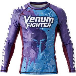 เสื้อรัดกล้ามเนื้อแขนยาว Venum Fighter แห้งเร็ว สำหรับฝึกซ้อม MMA BJJ พิมพ์ลายแบบ Sublimation สีม่วง น้ำเงิน แดง เสื้อรัดกล้ามเนื้อ Venum Fighter - Product Image 2