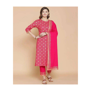 Femmes indien ethnique Punjabi robe de soirée coton Salwar Kameez costume avec couture disponible en gros soie lin matériel - Product Image 3