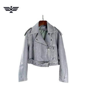 Chaqueta de motorista de PU blanca de estilo Moto corta clásica para mujer, transpirable, gruesa, con soporte para Otoño/Invierno, patrón sólido, cremallera, teñido liso - Product Image 1