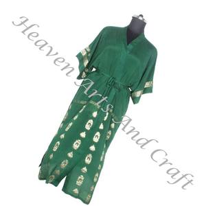 Bohemio indio hecho a mano Vintage seda Sari Floral impreso ropa de dormir Albornoz Maxi vestido étnico playa verano venta al por mayor KL010 - Product Image 2