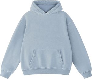 Sweat-shirt à capuche bleu en coton décontracté pour adultes, promotionnel, écologique, imprimé par transfert thermique, délavé à l'acide, coupe oversize - Product Image 5