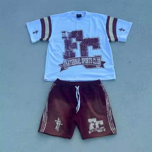 2025 été à la mode lavage à l'acide 2 pièces haute vente ensemble Logo personnalisé imprimé respirant confortable écologique en gros ensemble court - Product Image 4