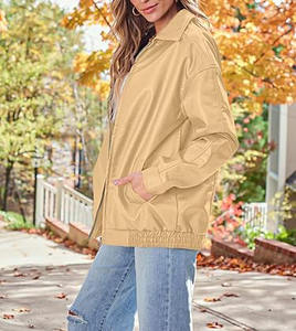 Vestes bomber en cuir de vache véritable pour femmes, taille XL, couleur kaki, de haute qualité, écologiques, vente en gros, logo personnalisé OEM - Product Image 2