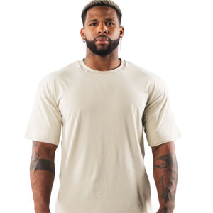 240gsm 100% Coton T Shirt Hommes Poids Lourd Surdimensionné Épais Col Côtelé O-Neck Respirant Léger Bambou Logo-Imprimé Tricoté - Product Image 1