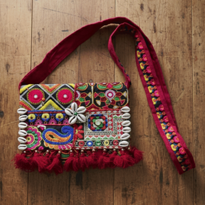 Riwaayat Kambhari Art Embroidered Sling Bag Geometric Vintage Bohemian Style <b>Single</b> Handle Chains <b>Flower</b> for Summer Winter Use - Product Image 1