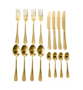 Simple Creative Metal Cutlery <b>Set</b> With Plain Handle Gold Plated for Home and Hotel Tabletop Dinnerware <b>Flatware</b> <b>Sets</b> - Product Image 5