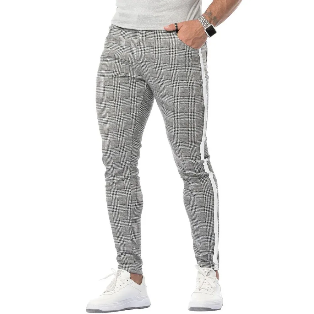 New Men's Casual Plaid Pants Autumn Skinny Elastic Male Trousers Classic Track Bottoms Clothes Fashion Sports Joggers
