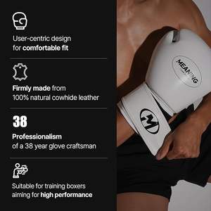 Gants de boxe blancs en cuir véritable, à lacets, avec logo personnalisé, vente en gros, prix raisonnable, unisexe, pour adultes - Product Image 3