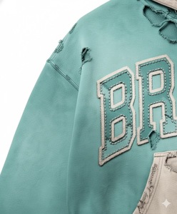 Custom Distressed Hoodie Applique Embroidery Patch <b>Zip</b> <b>up</b> Hoodie Jacket Heavyweight French Terry Acid Wash Vintage Hoodies Men - Product Image 2