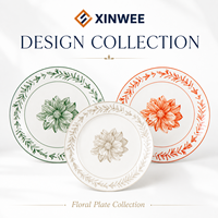Ensemble d'assiettes en céramique personnalisées en gros, directement de l'usine, design floral, vaisselle décorative en porcelaine pour restaurant et mariage