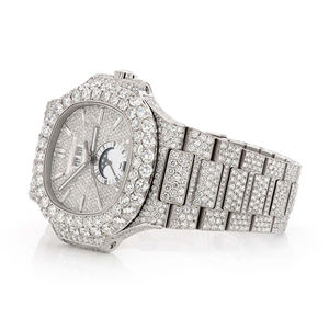 Montre personnalisée avec mouvement à quartz carré, sertie de moissanite, cadran en verre, or blanc/or jaune, acier inoxydable, résistante à l'eau - Product Image 2