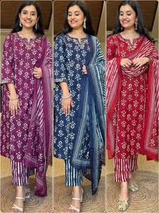 ชุดคุर्ติผ้าฝ้ายใหม่สไตล์โมเดิร์นสำหรับงานเทศกาล พร้อมผ้าคลุมไหล่ ลายพิมพ์บล็อกแบบ Saganeri แห้งเร็ว เหมาะสำหรับงานปาร์ตี้ ใช้ได้ทุกฤดู - Product Image 5