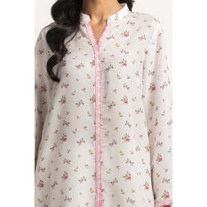 Chemise blanche pour femme en poly-cambric imprimé avec motif floral brodé, col mandarin, style décontracté pour le printemps/été, taille XL - Product Image 1