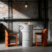 Ensemble table et chaises de café style industriel créatif en forme de baril à huile, ensemble de salle à manger en fer pour hôtel, café, repos, utilisation en extérieur