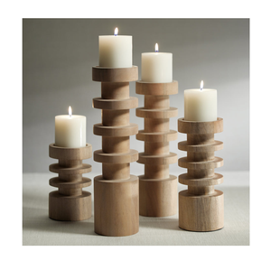 Juego de candelabros de madera Premium de diseño antiguo, 3 candelabros de madera de la mejor calidad, tarros de linternas para decoración del hogar para - Product Image 1