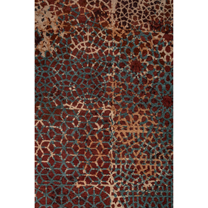 Tapis classique Tattvam en laine et soie bleus, noués à la main, Ebsk-9012-Rectangulaire 9x12, motif abstrait patchwork pour chambre et couloir - Product Image 3