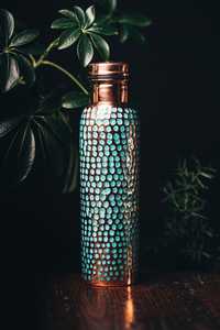 100% Pure Copper <b>1L</b> Hand Engraved Bohemian Style <b>Water</b> <b>Bottle</b> Lid Eco-Friendly Sustainable Premium Ayurvedic Health Benefits - Product Image 6