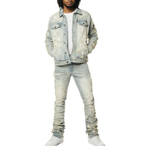 Ensemble de jeans et de veste de différentes couleurs pour hommes, costume deux pièces de haute qualité pour homme tendance, séchage rapide, vêtements de rue, ensembles de jeans - Product Image 1